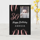 黒エレガント桃色の水彩30歳の誕生日の写真 カード (黄色い花)