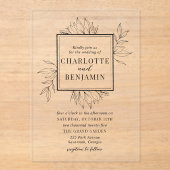 黒エレガント植物体結婚枠 アクリル招待状 (正面)