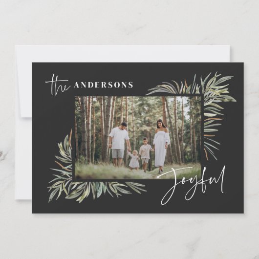 黒エレガント植物写真シンプルクリスマス シーズンカード (正面)