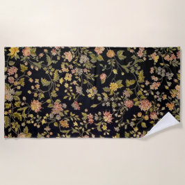 黒エレガント植物学フローラ ビーチタオル
