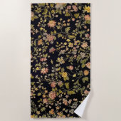 黒エレガント植物学フローラ ビーチタオル (正面)