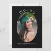 黒エレガント楕円形の卒業写真ありがとう サンキューカード (正面)