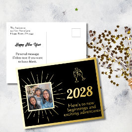 黒エレガント正月写真 箔シーズンポストカード