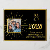 黒エレガント正月写真 箔シーズンポストカード (正面)