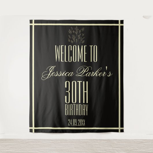 黒エレガント歳30歳の誕生日ミニマリスト タペストリー (正面)
