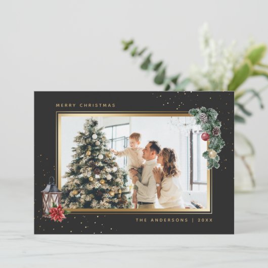 黒エレガント水彩写真クリスマスカード シーズンカード (スタンド正面)