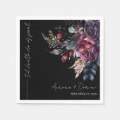 黒エレガント水色フローラ結婚ナプキン スタンダードカクテルナプキン (正面)