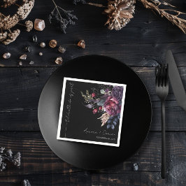 黒エレガント水色フローラ結婚ナプキン スタンダードカクテルナプキン