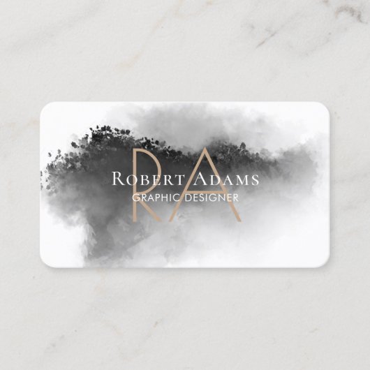 黒エレガント水色抽象芸術モノグラムの 名刺 (正面)