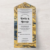 黒エレガント波と金ゴールド波の抽象芸術アー結婚ト オールインワン招待状 (内側)