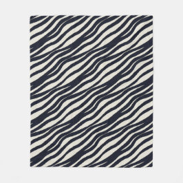 黒エレガント波ブランケストライプのット フリースブランケット