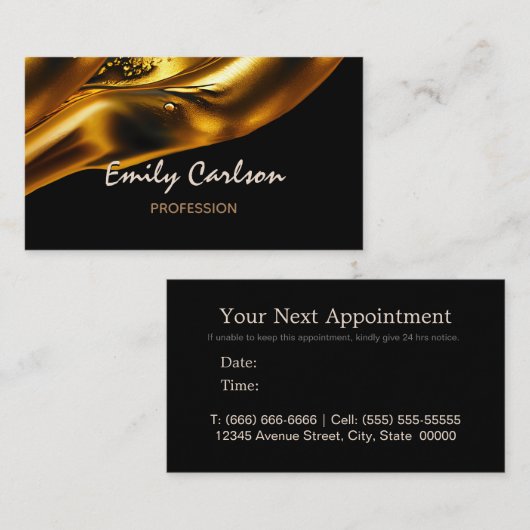 黒エレガント液フェイク金ゴールドアポイントメント車 予約カード (正面/裏面)