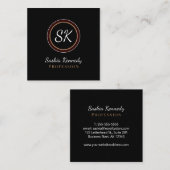 黒エレガント混褐色プロフェッショナルモノグラム スクエア名刺 (正面/裏面)