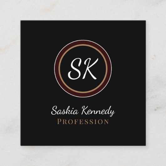 黒エレガント混褐色プロフェッショナルモノグラム スクエア名刺 (正面)
