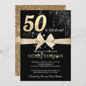 黒エレガント滴金ゴールドグリッター50日 招待状 (正面/裏面)