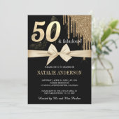 黒エレガント滴金ゴールドグリッター50日 招待状 (スタンド正面)