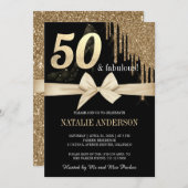黒エレガント滴金ゴールドグリッター50日 招待状 (正面/裏面)