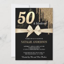黒エレガント滴金ゴールドグリッター50日 招待状