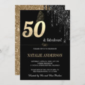 黒エレガント滴金ゴールドグリッター50日 招待状 (正面/裏面)