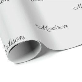 黒エレガント灰色のスクリプト名文字誕生日ギフト ラッピングペーパー