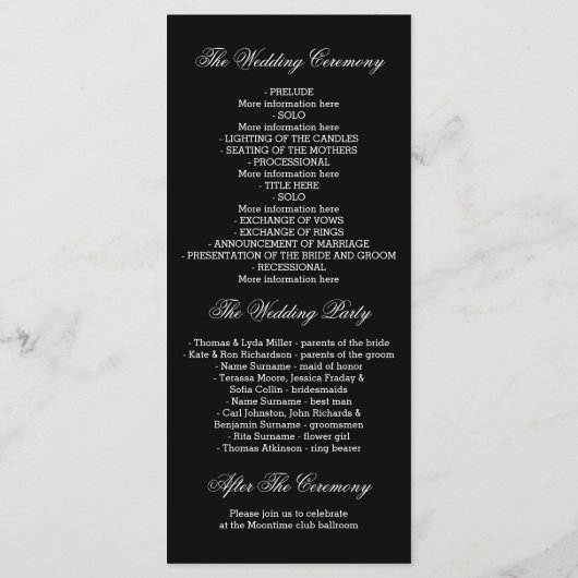 黒エレガント灰色のホワイトウェディングプログラム プログラム (裏面)