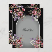 黒エレガント灰色の美しいフローラサンキューカード サンキューカード (正面/裏面)