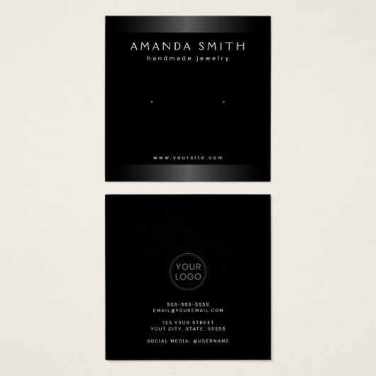 黒エレガント灰色イヤリング表示カード (正面&裏面)