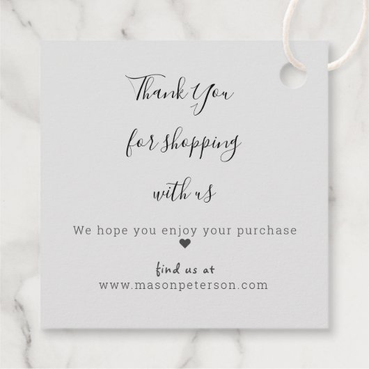 黒エレガント灰色ドリップス大理石スクリプトありがとう フェイバータグ (裏面)