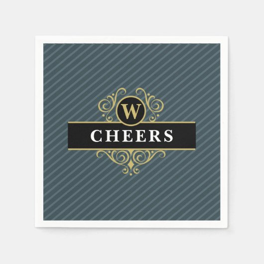 黒エレガント灰色ピンストライプ模様 スタンダードカクテルナプキン (正面)