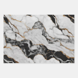 黒エレガント灰色金ゴールド大理石 ラッピングペーパーシート