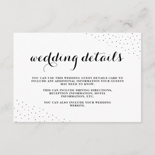 黒エレガント点と白の結婚詳細 エンクロージャーカード (正面)