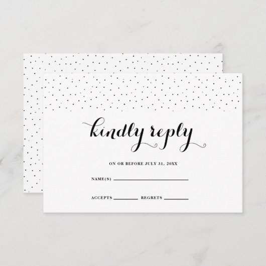 黒エレガント点RSVPカード付き白黒 出欠カード (正面/裏面)