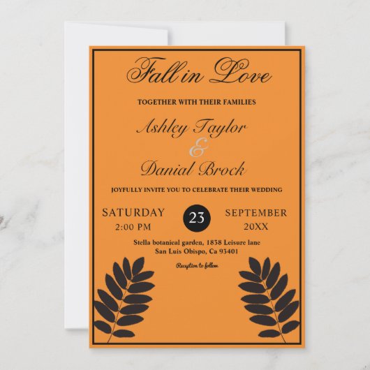 黒エレガント焦オレンジ素朴秋の結婚式 招待状 (正面)