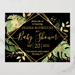 黒エレガント熱帯男女兼用赤ちゃん 箔招待状ポストカード