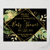 黒エレガント熱帯男女兼用赤ちゃん 箔招待状ポストカード (正面)