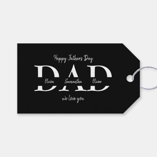 黒エレガント父の日 – 子供の名前 | ギフトタグ (正面(横))