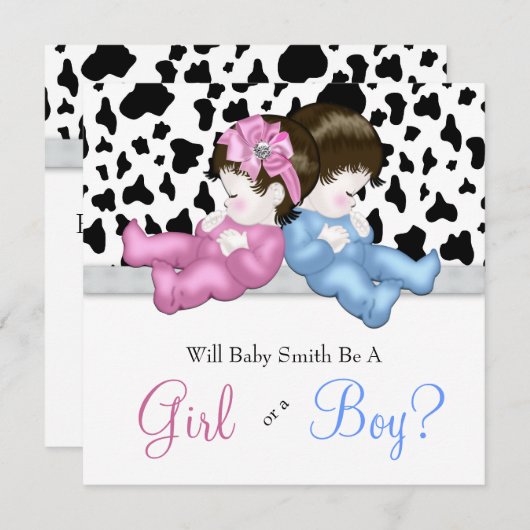 黒エレガント牛のプリントジェンダーがシャワーを明かす 招待状 (正面/裏面)