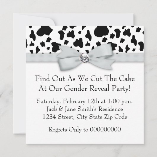 黒エレガント牛のプリントジェンダーがシャワーを明かす 招待状 (裏面)