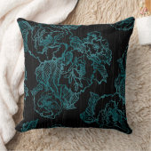 黒エレガント牡丹ピローティール（緑がかった色）フローラ クッション (ブランケット)