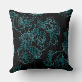 黒エレガント牡丹ピローティール（緑がかった色）フローラ クッション (裏面)