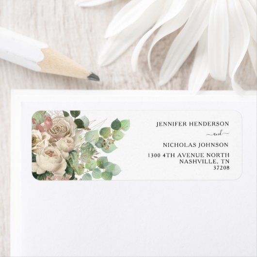 黒エレガント牡丹結婚差出人住所 ラベル (インサイチュ)