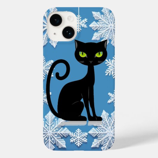 黒エレガント猫イラストレーション緑眼付き Case-Mate iPhoneケース (裏面)