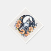 黒エレガント猫フローラムーンアート – 自然インスパイア スタンダードカクテルナプキン (角)
