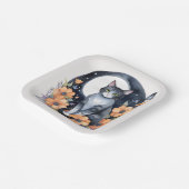 黒エレガント猫フローラムーンアート – 自然インスパイア ペーパープレート (傾斜あり)