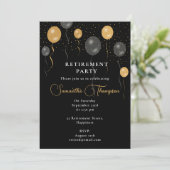 黒エレガント球と金ゴールドバルーン退職パーティー 招待状 (スタンド正面)