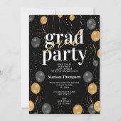 黒エレガント球と金ゴールド球の卒業 招待状 (正面)