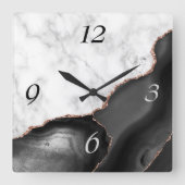 黒エレガント瑪瑙バラ金ゴールドグリッター大理石 スクエア壁時計 (正面)