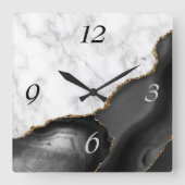 黒エレガント瑪瑙金ゴールドグリッター大理石 スクエア壁時計 (正面)