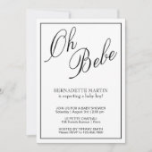 黒エレガント男女兼用白の赤ちゃんシャワー 招待状 (正面)