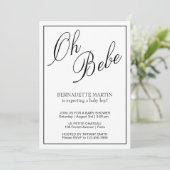 黒エレガント男女兼用白の赤ちゃんシャワー 招待状 (スタンド正面)
